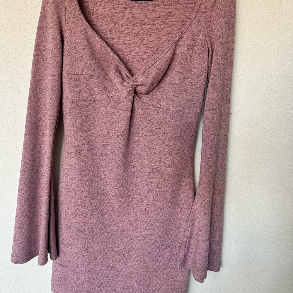 Pink Knotted Long Sleeve Dress
